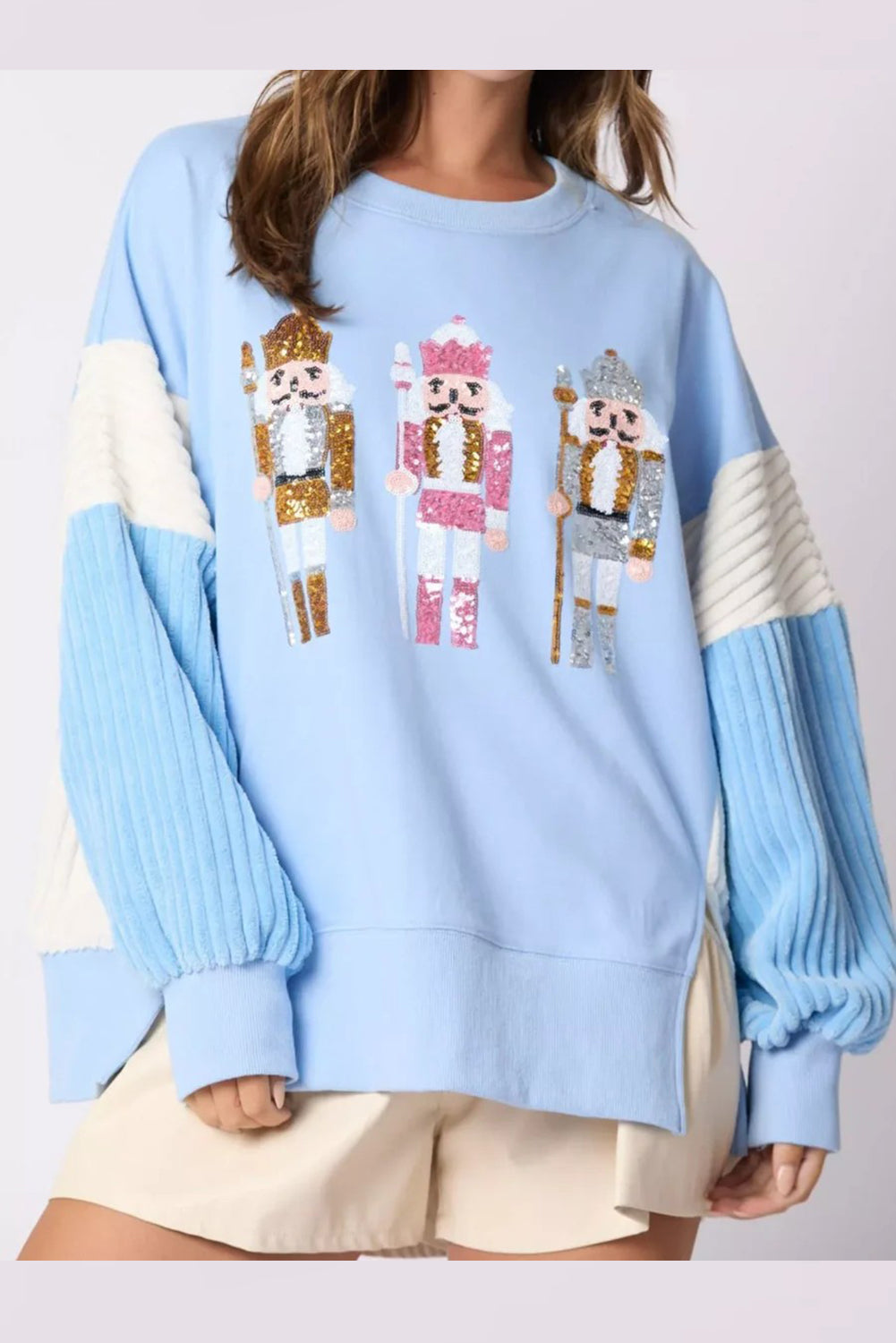 Wholesale 3 colors Christmas sequin nutcracker long sleeve blouse WL016