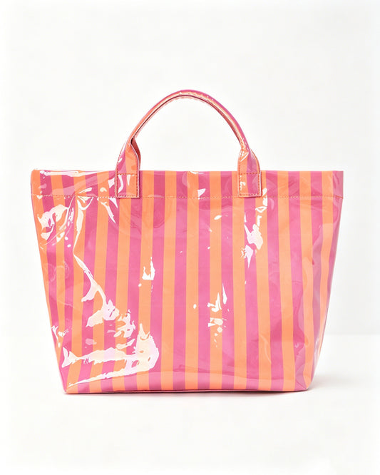Bulk Orange Pink Striped Glossy Tote Beach Y2K Aesthetic SP074