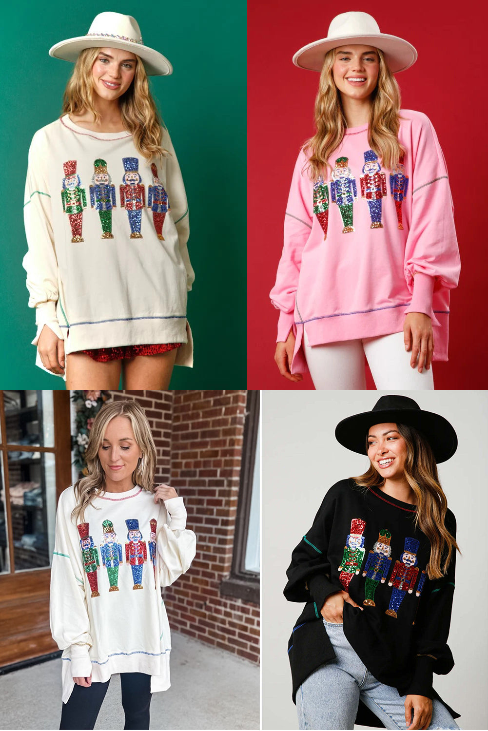 Wholesale 4 colors Christmas sequin nutcracker long sleeve blouse WL018