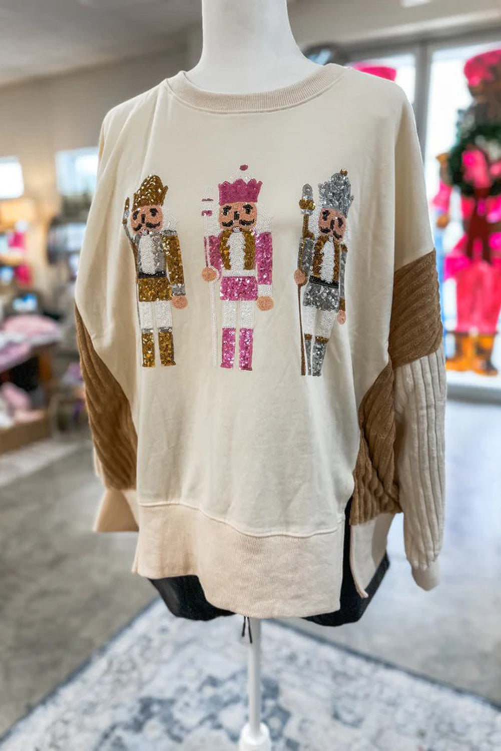 Wholesale 3 colors Christmas sequin nutcracker long sleeve blouse WL016