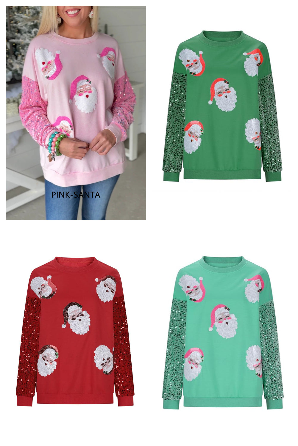 Wholesale 4 colors Christmas Sequin long sleeve Santa blouse WL011