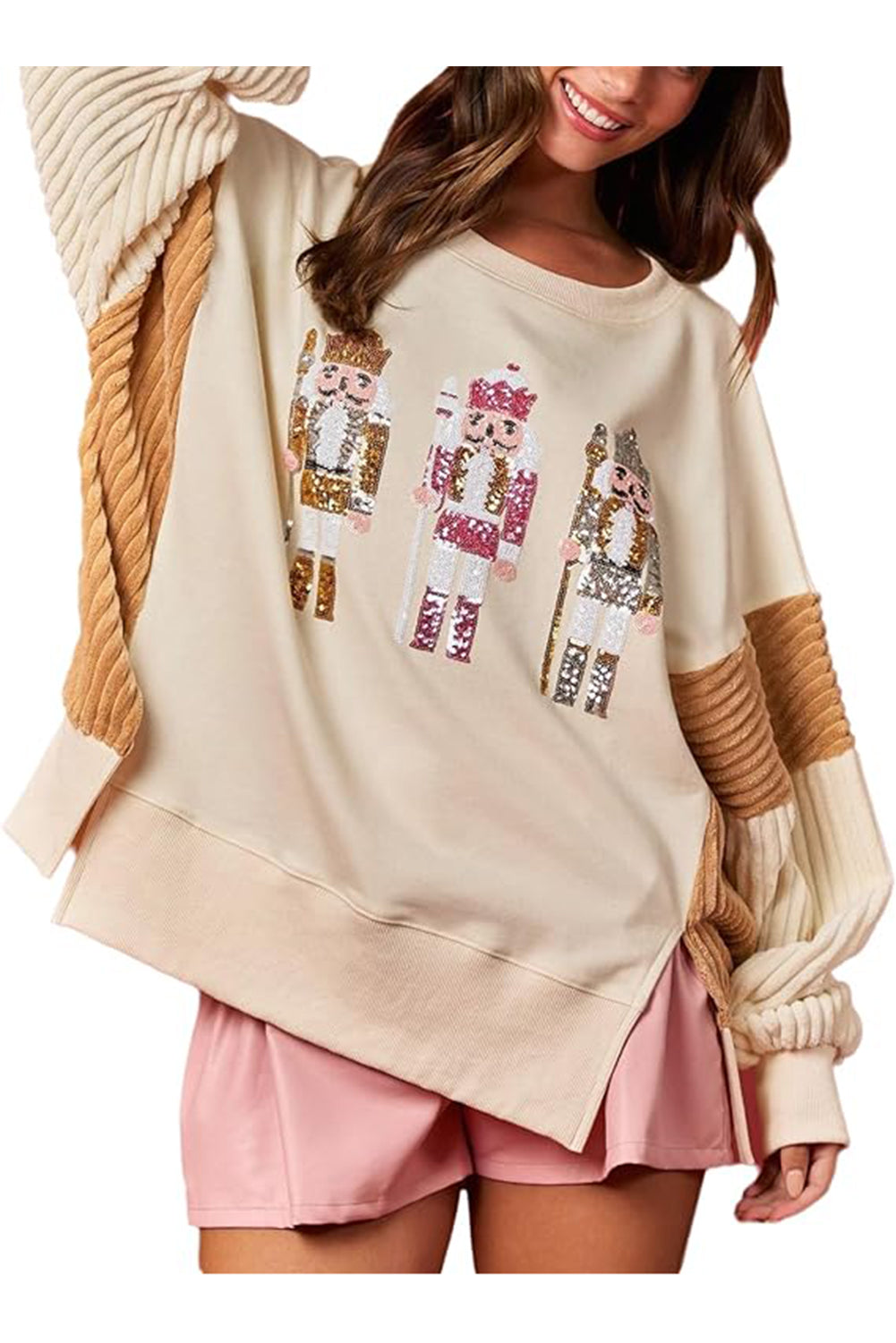 Wholesale 3 colors Christmas sequin nutcracker long sleeve blouse WL016