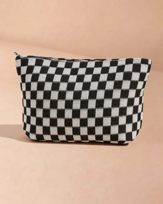 Black Checkered Knit Makeup Bag Daily Trendy Gift SP295