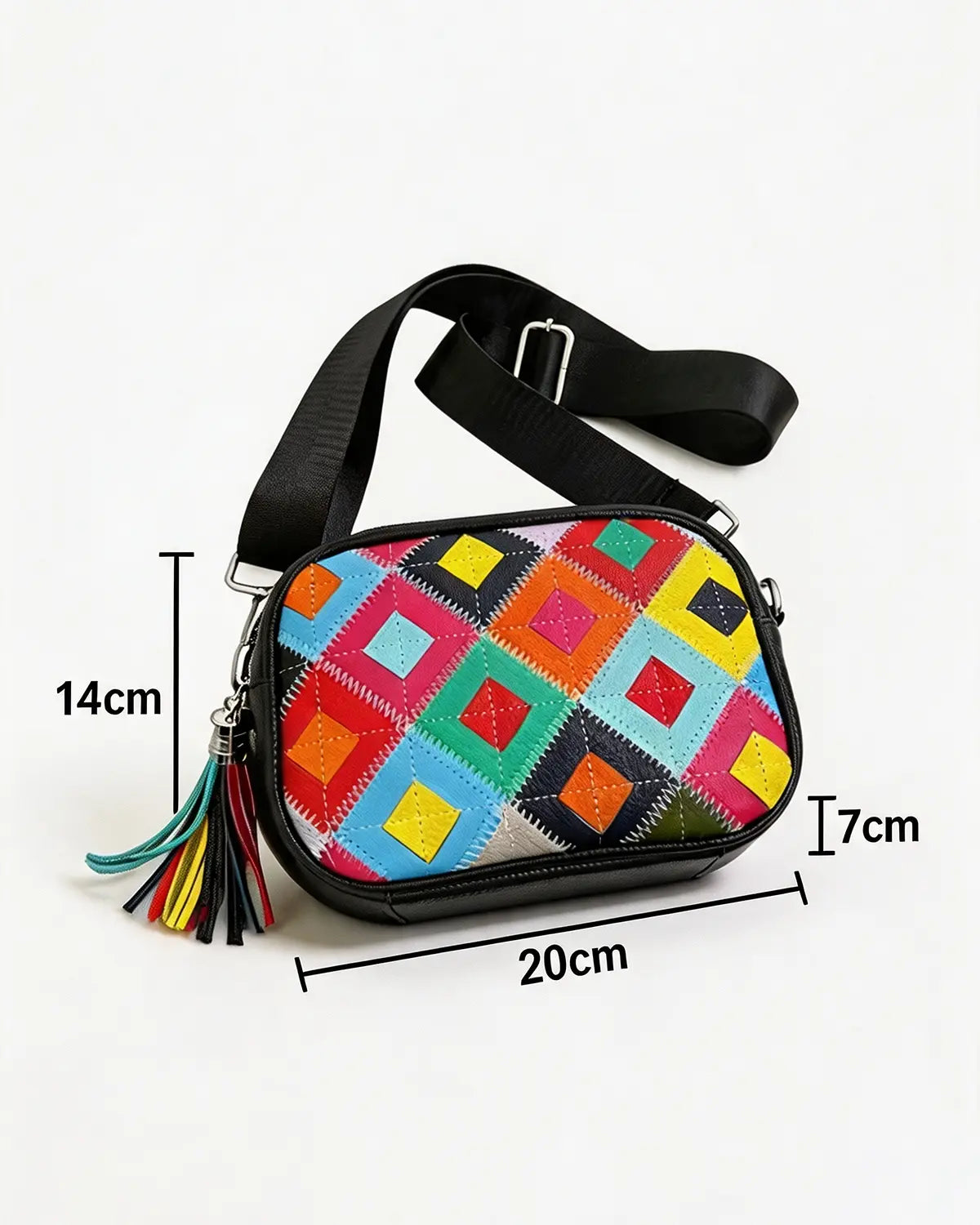 Black Leather Patchwork Crossbody Daily Vintage Bag Gift SP290