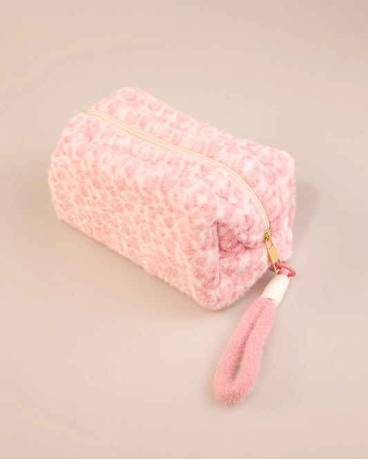 Wholesale Pink Plush Leopard Makeup Bag Travel Organizer SP257
