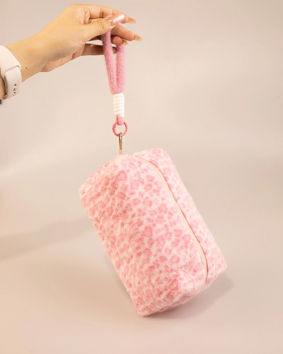 Wholesale Pink Plush Leopard Makeup Bag Travel Organizer SP257