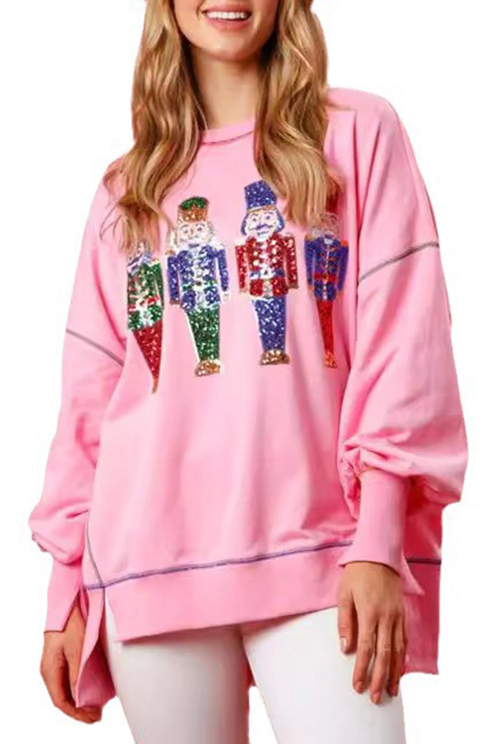Wholesale 4 colors Christmas sequin nutcracker long sleeve blouse WL018