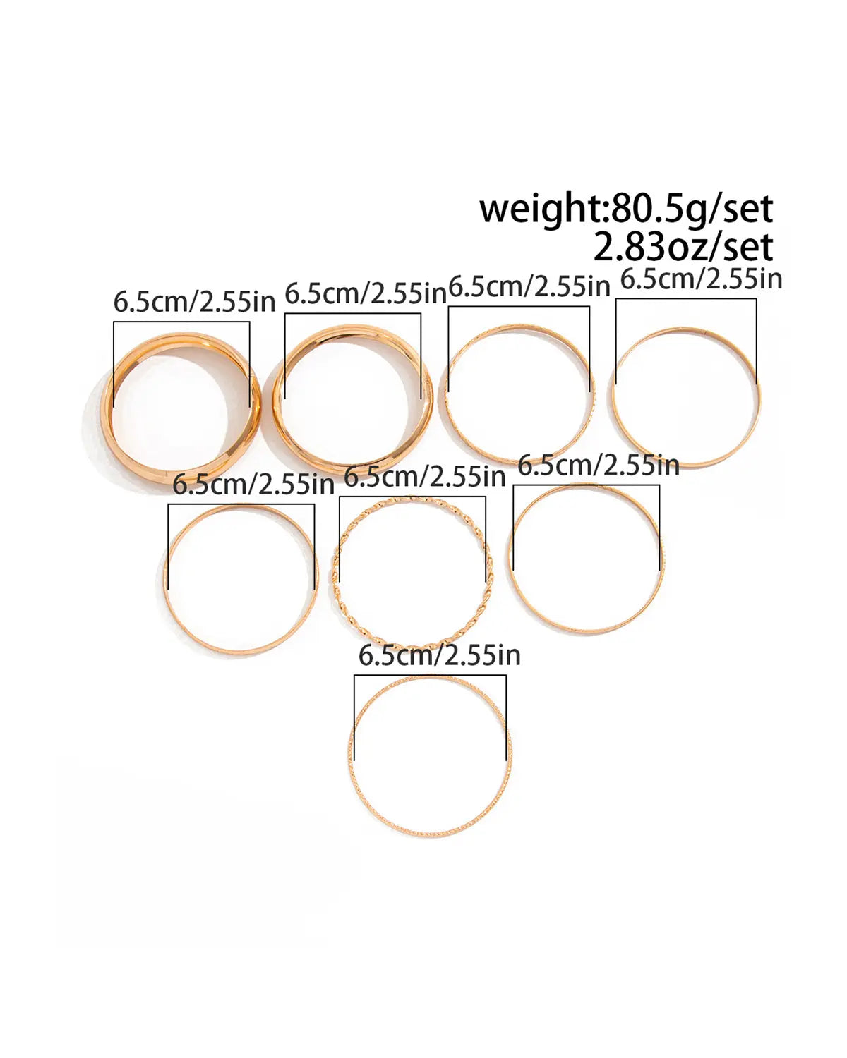 Gold 8-Piece Stackable Bangles Party Trendy Jewelry SP245