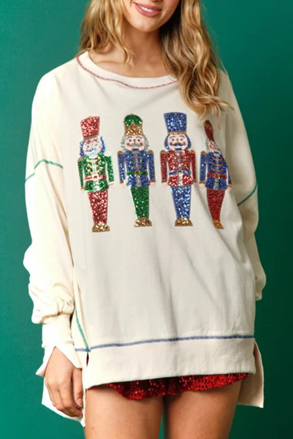 Wholesale 4 colors Christmas sequin nutcracker long sleeve blouse WL018