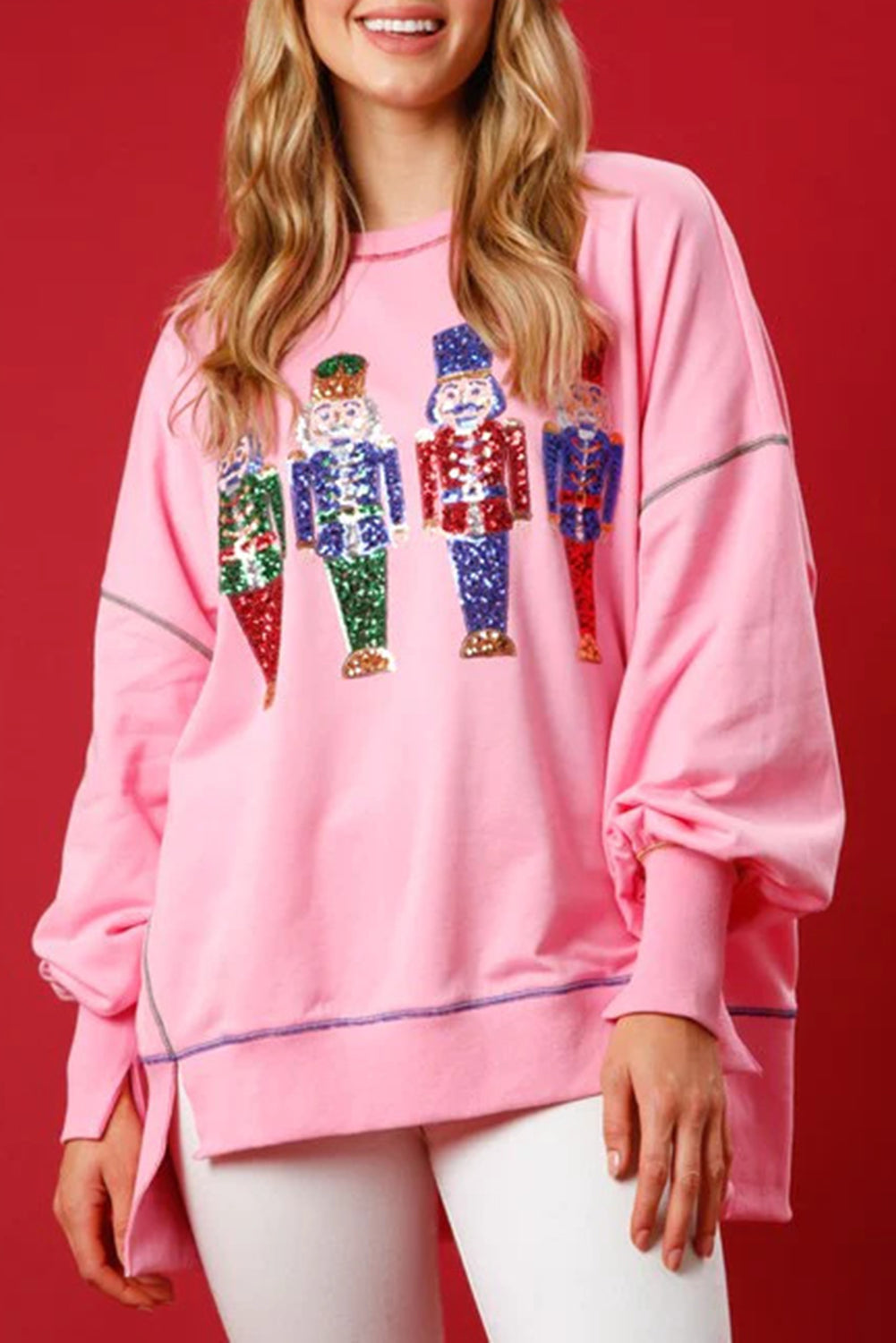 Wholesale 4 colors Christmas sequin nutcracker long sleeve blouse WL018