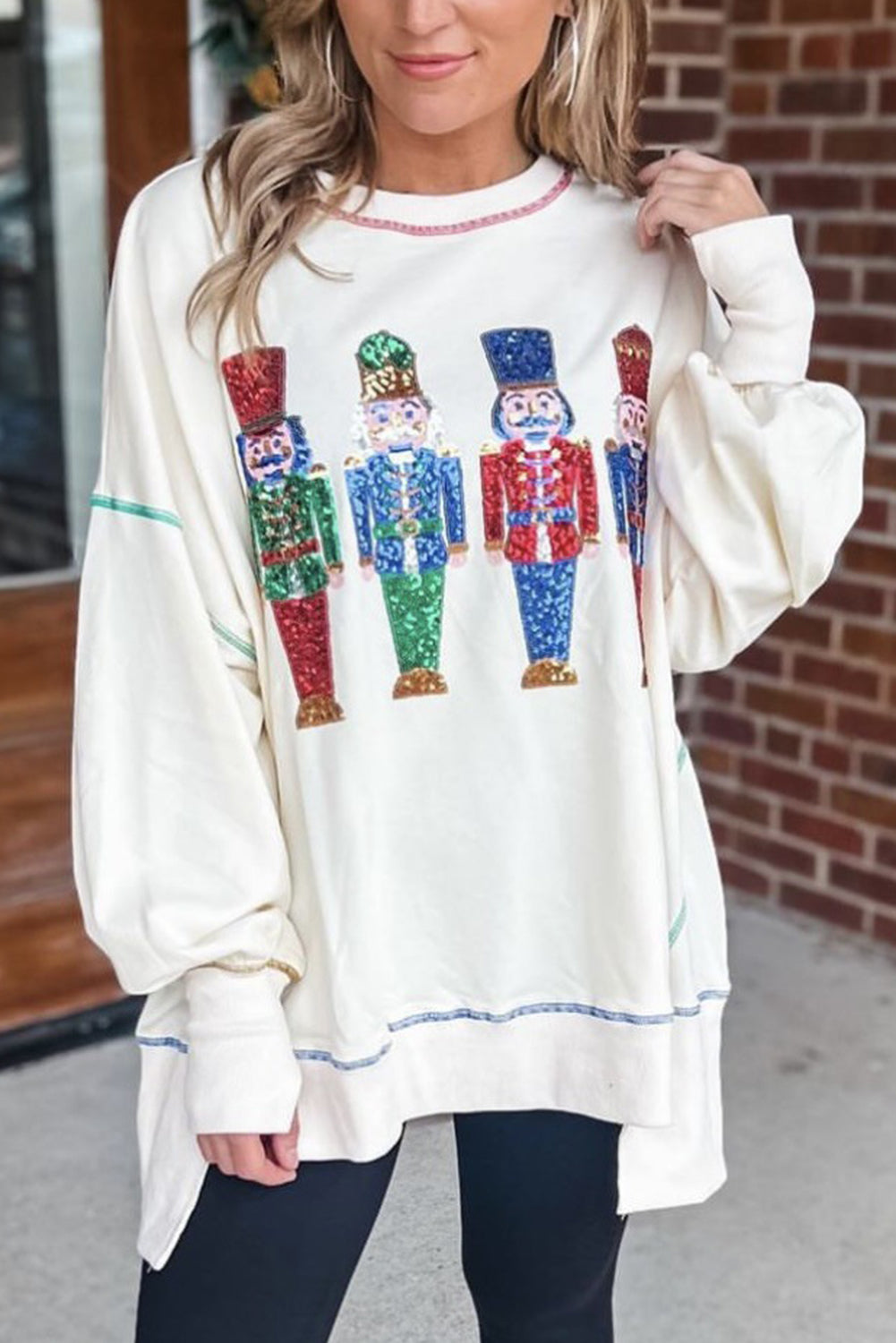 Wholesale 4 colors Christmas sequin nutcracker long sleeve blouse WL018