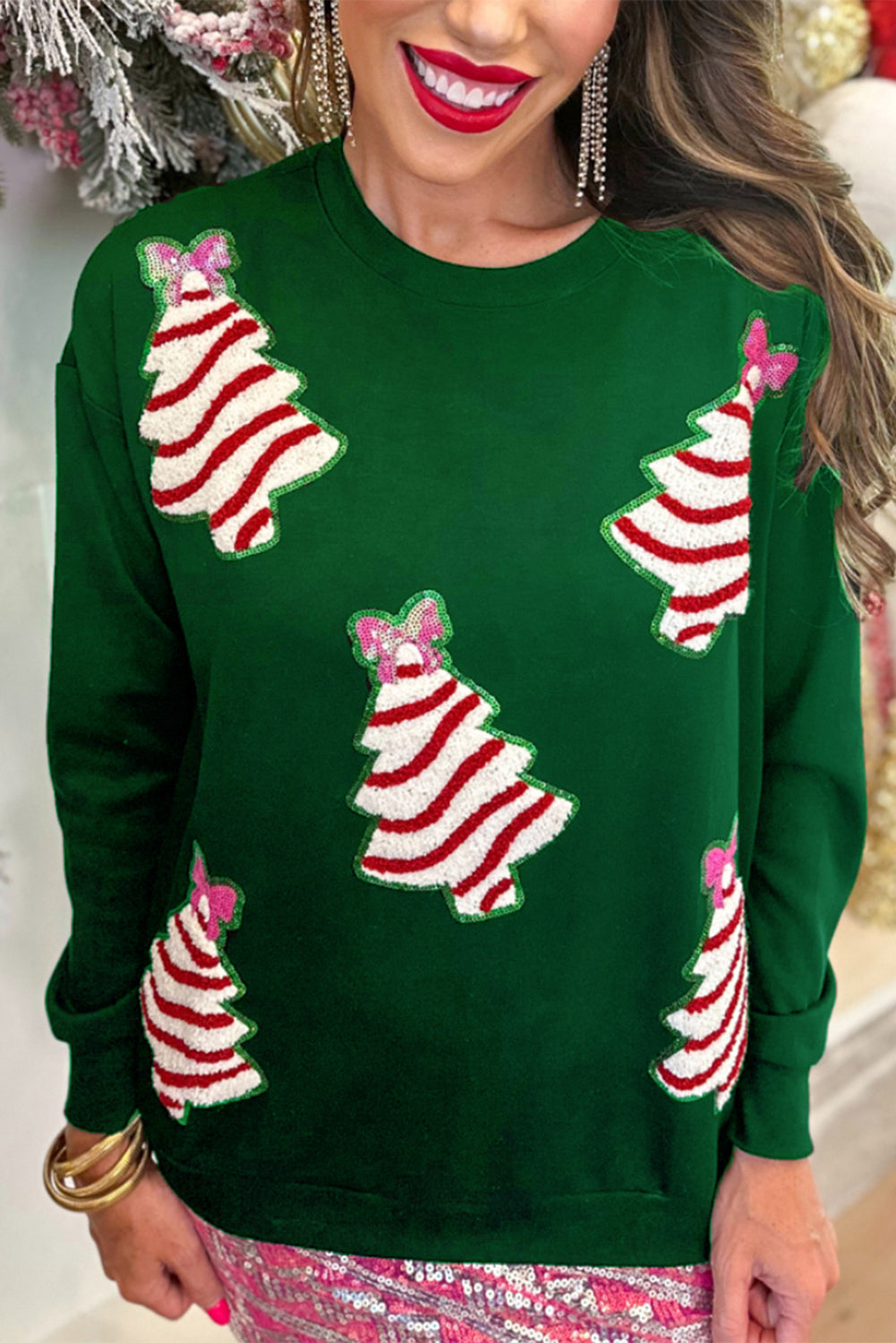 Wholesale 3 colors sequin Christmas tree long sleeve blouse WL017