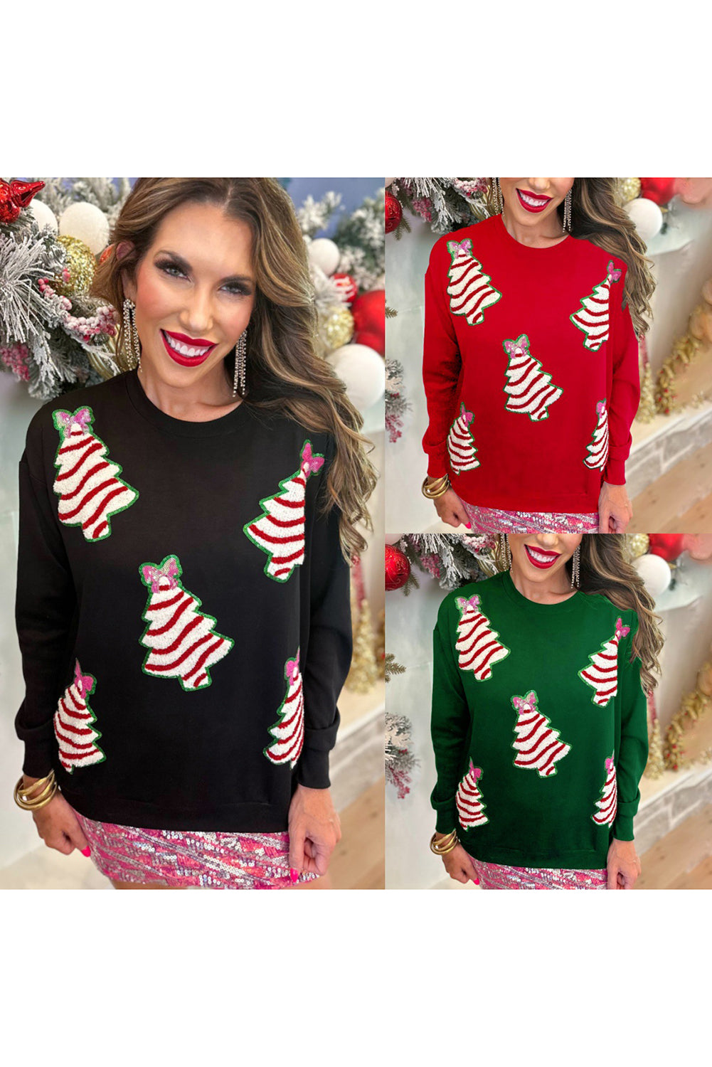 Wholesale 3 colors sequin Christmas tree long sleeve blouse WL017