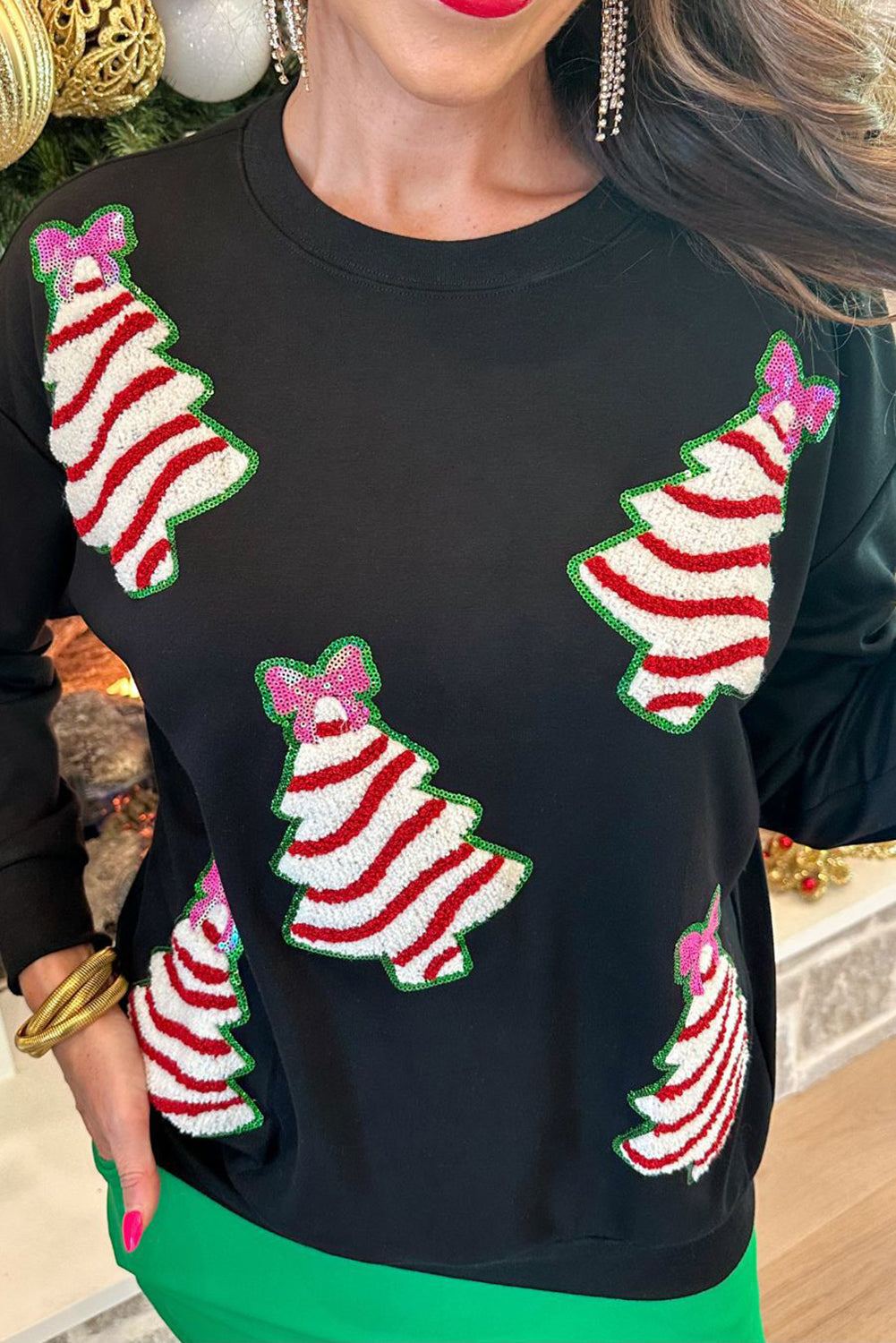 Wholesale 3 colors sequin Christmas tree long sleeve blouse WL017