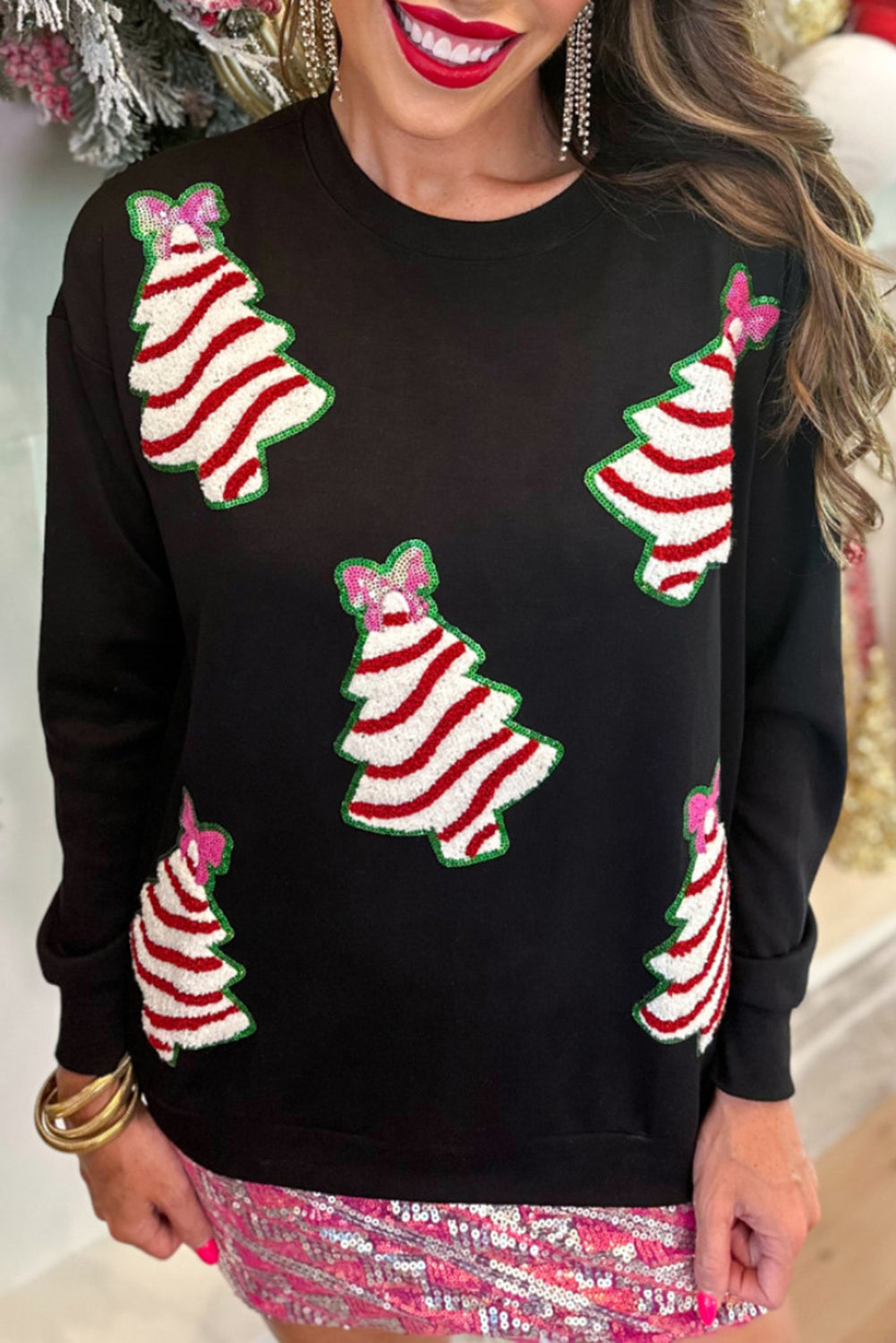Wholesale 3 colors sequin Christmas tree long sleeve blouse WL017