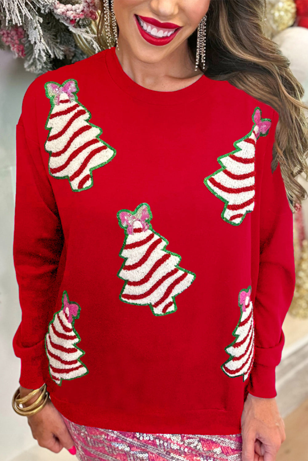 Wholesale 3 colors sequin Christmas tree long sleeve blouse WL017