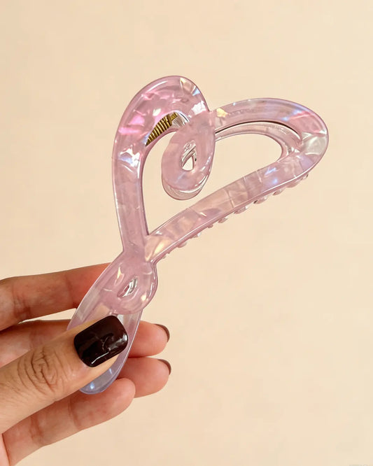 Pink Iridescent Heart Hair Claw Boutique SP337