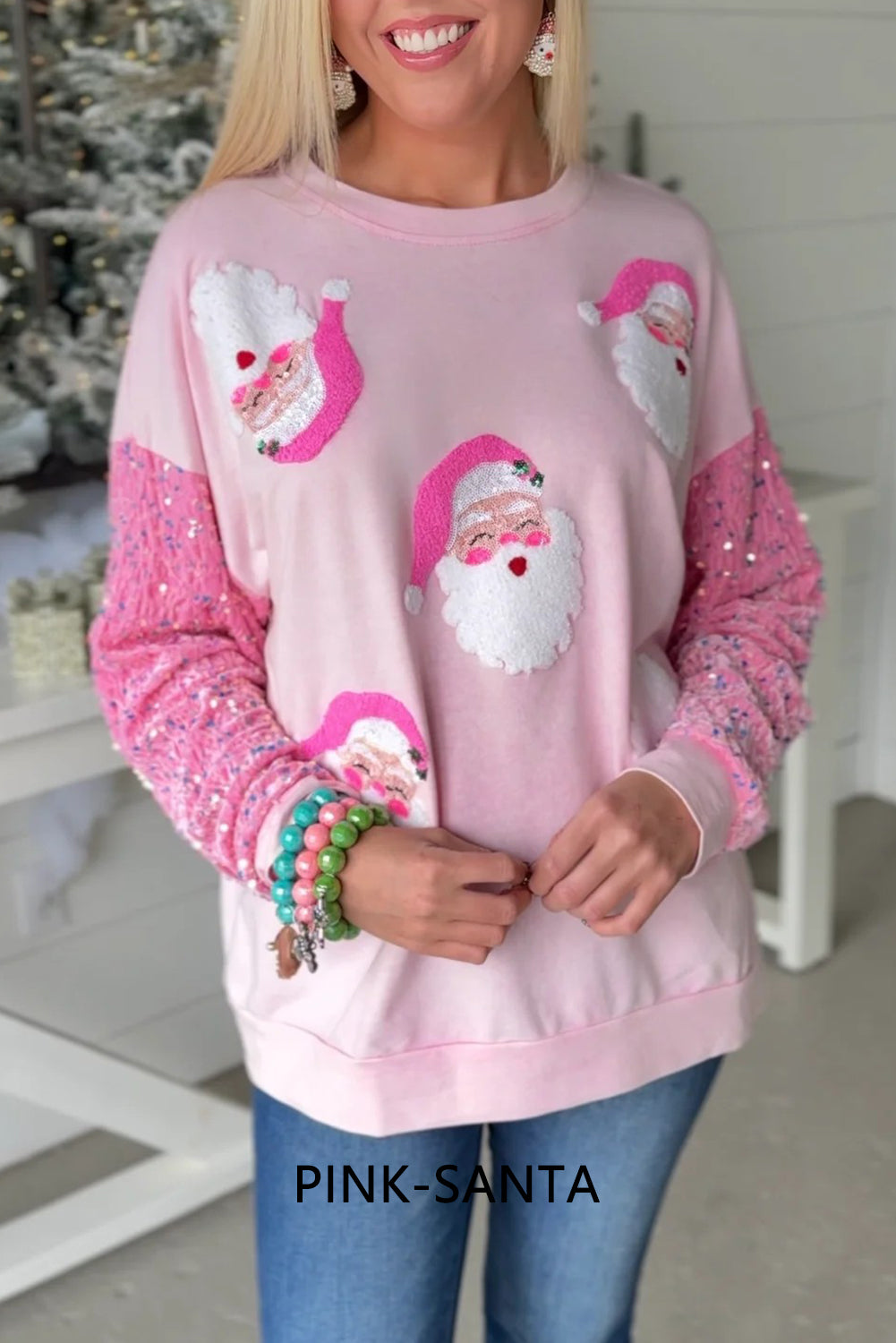 Wholesale 4 colors Christmas Sequin long sleeve Santa blouse WL011