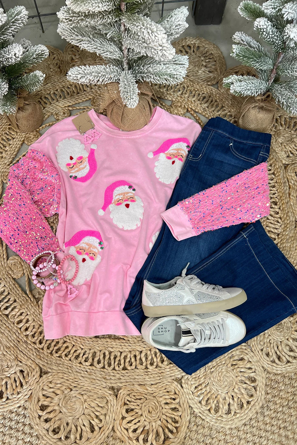 Wholesale 4 colors Christmas Sequin long sleeve Santa blouse WL011
