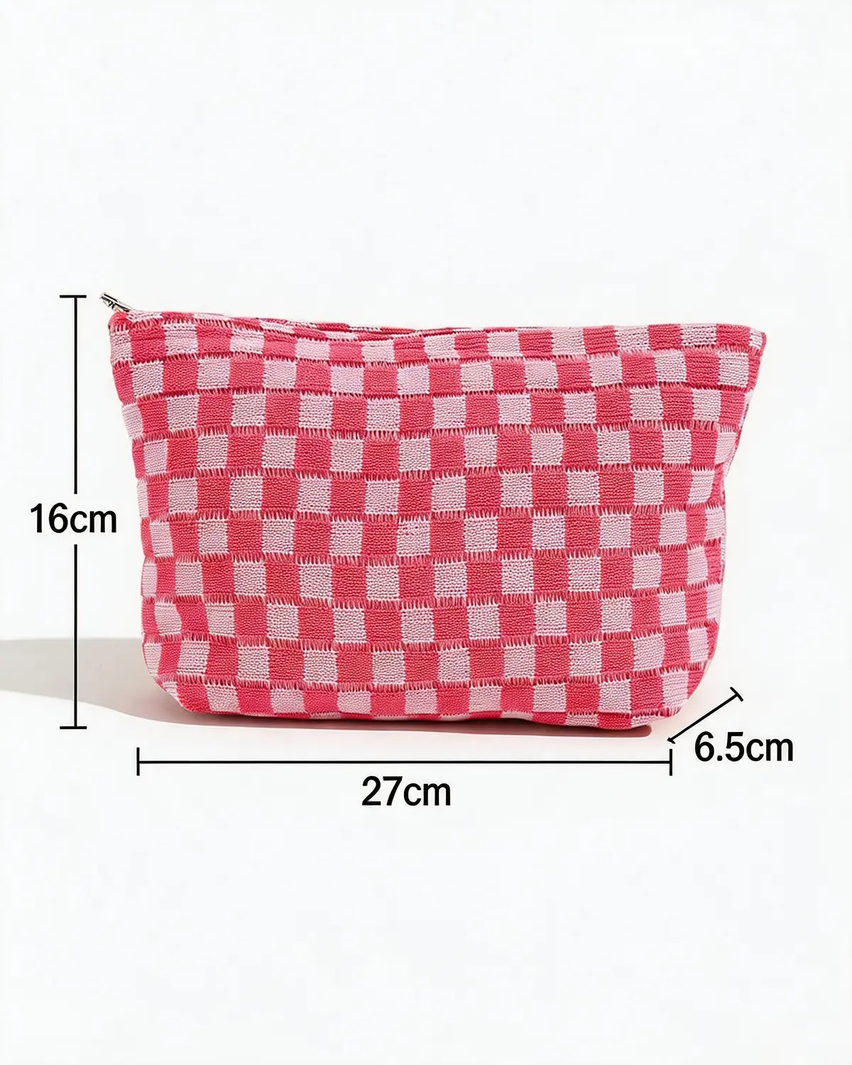 Rose Pink Checkered Knit Makeup Bag Travel Boutique Gift SP293