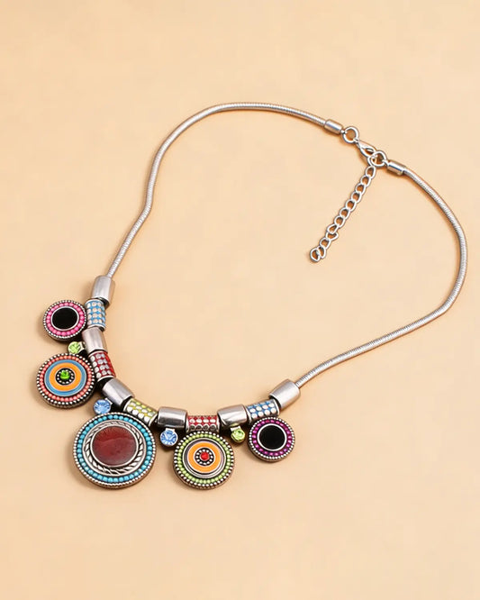 Silver Colorful Boho Necklace Party Boutique SP332