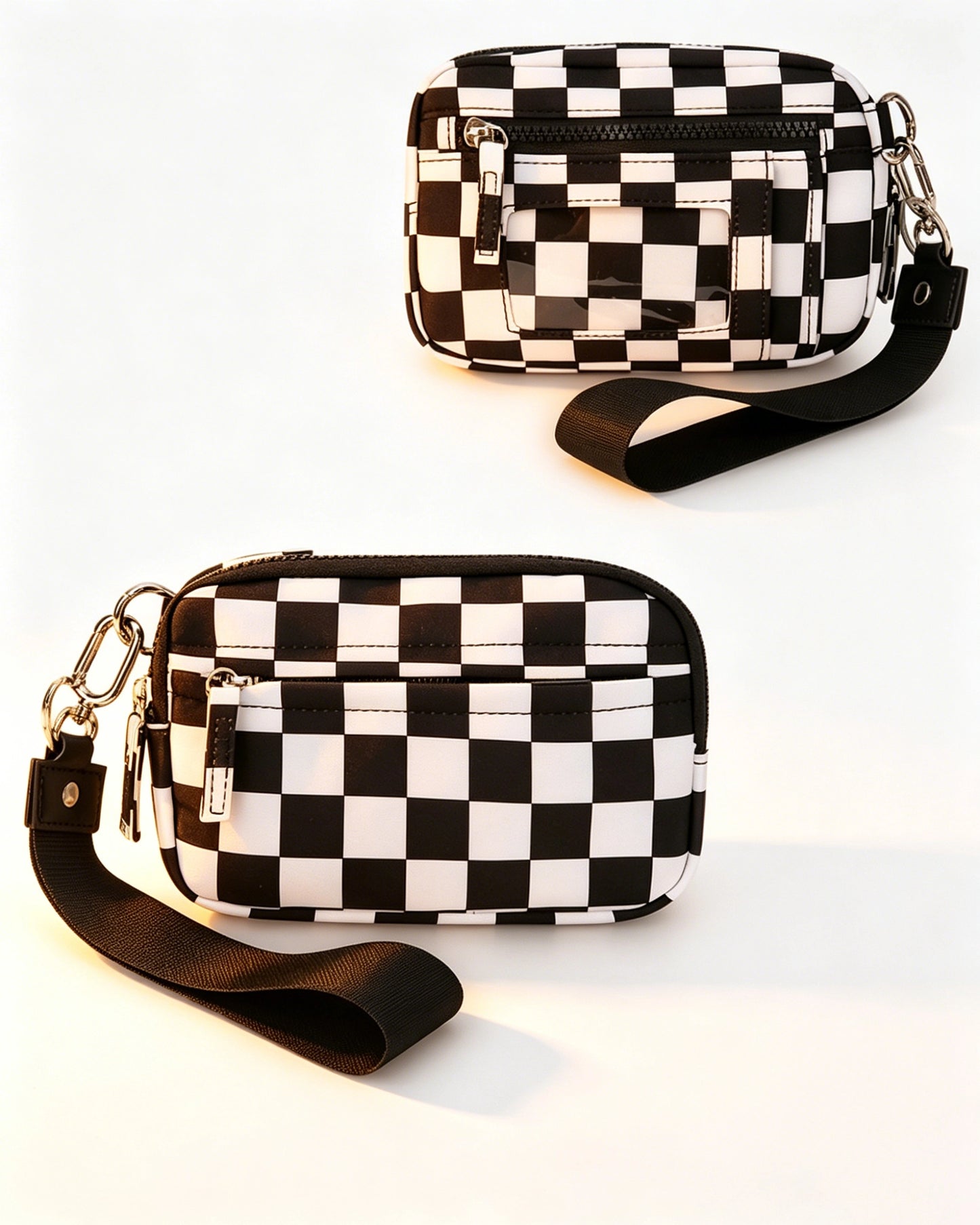 Checkerboard Multi-zip Waterproof Pouch Daily Wristlet Bag SP159