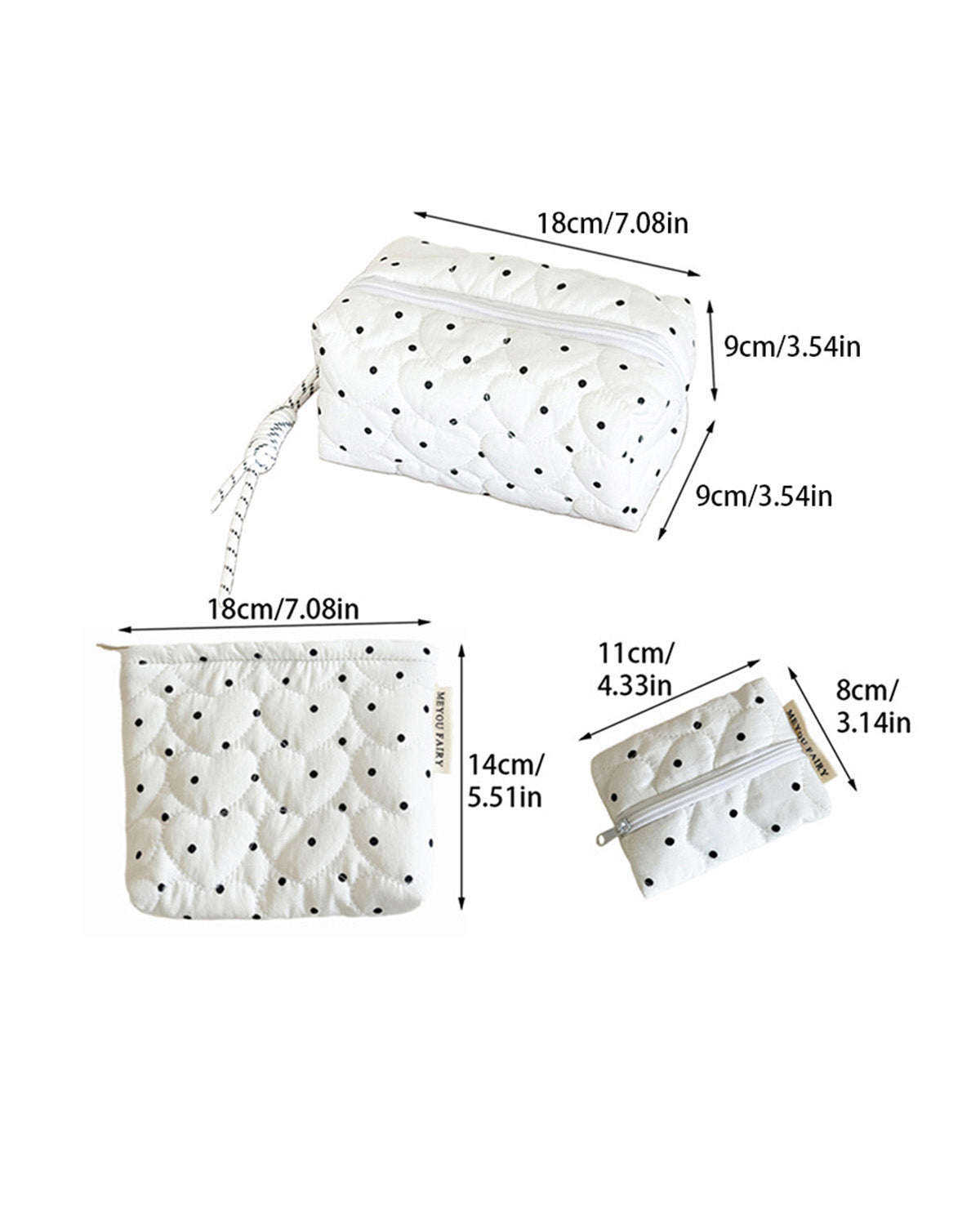 Wholesale White Polka Dot Cosmetic Bag Travel Set SP249