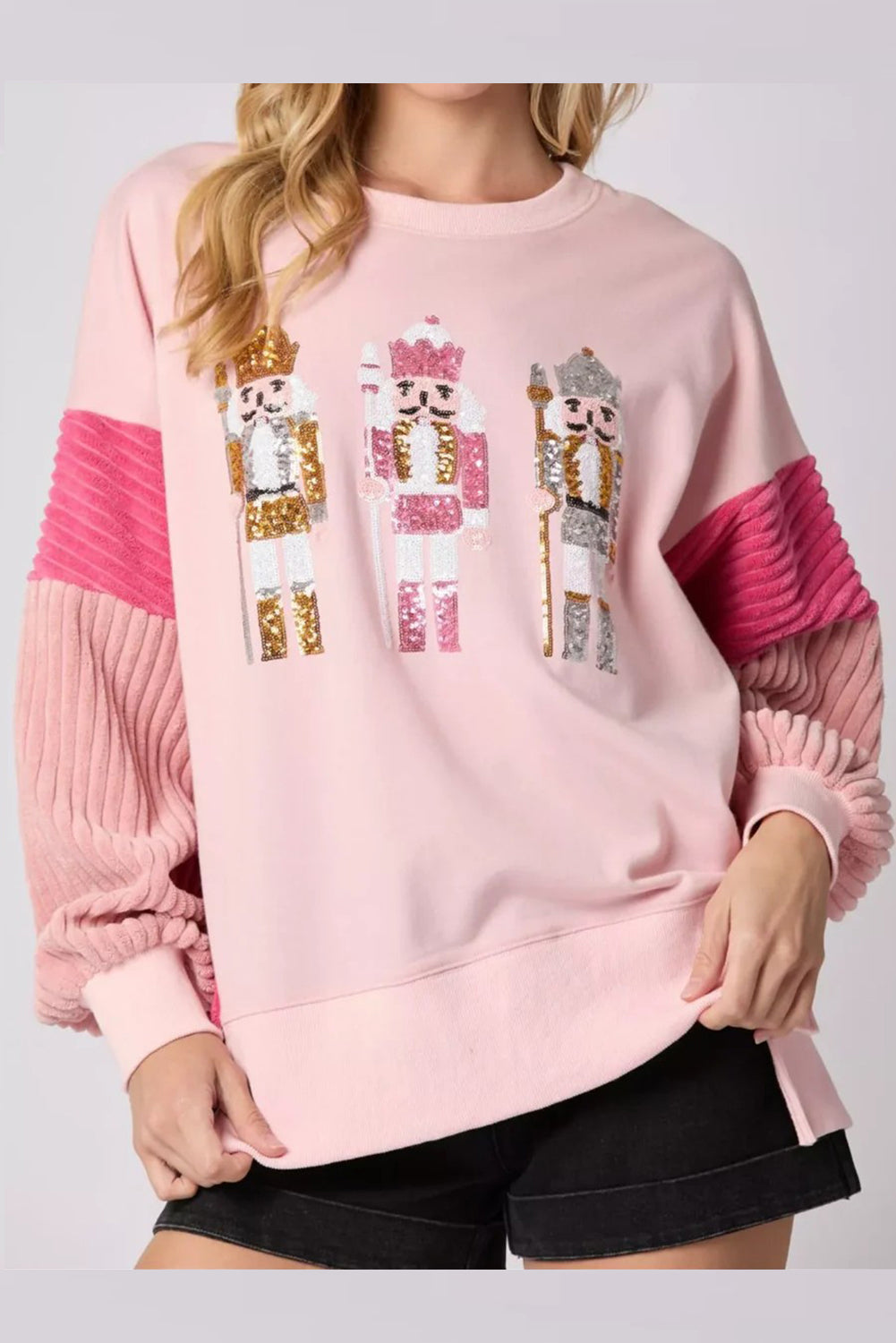 Wholesale 3 colors Christmas sequin nutcracker long sleeve blouse WL016