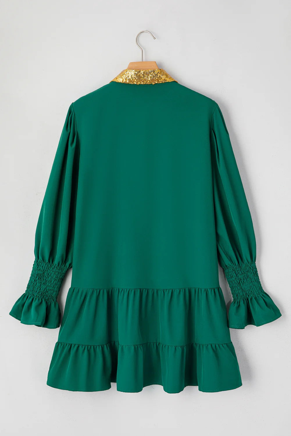 Wholesale 5 colors Christmas Sequin Nutcracker Collared Shirt Ruffled Long Sleeve Mini Dress WL009