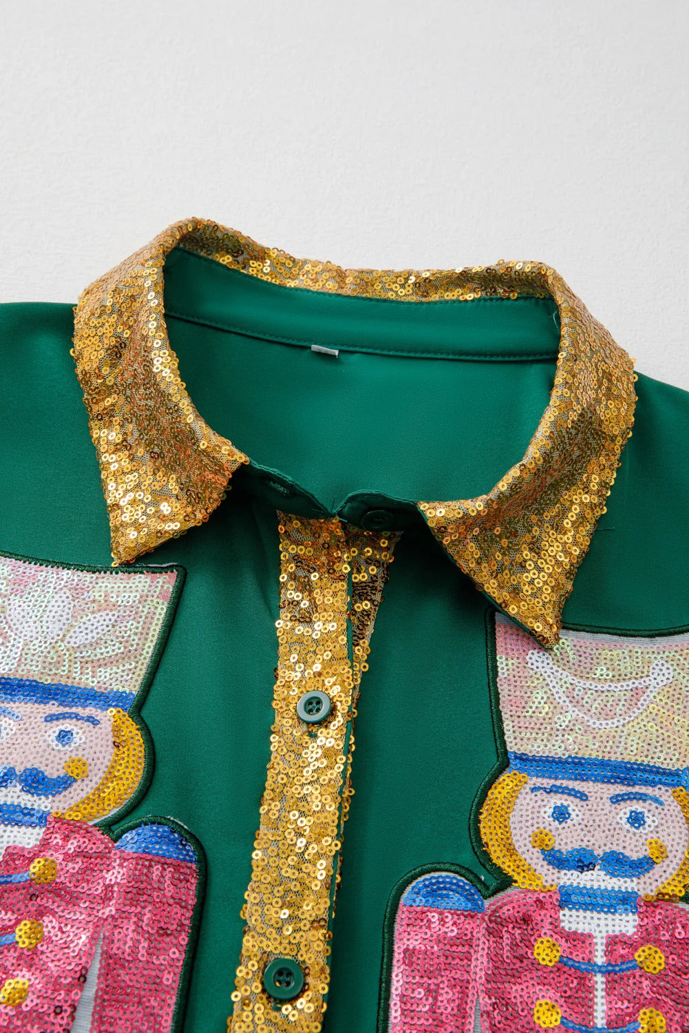 Wholesale 5 colors Christmas Sequin Nutcracker Collared Shirt Ruffled Long Sleeve Mini Dress WL009