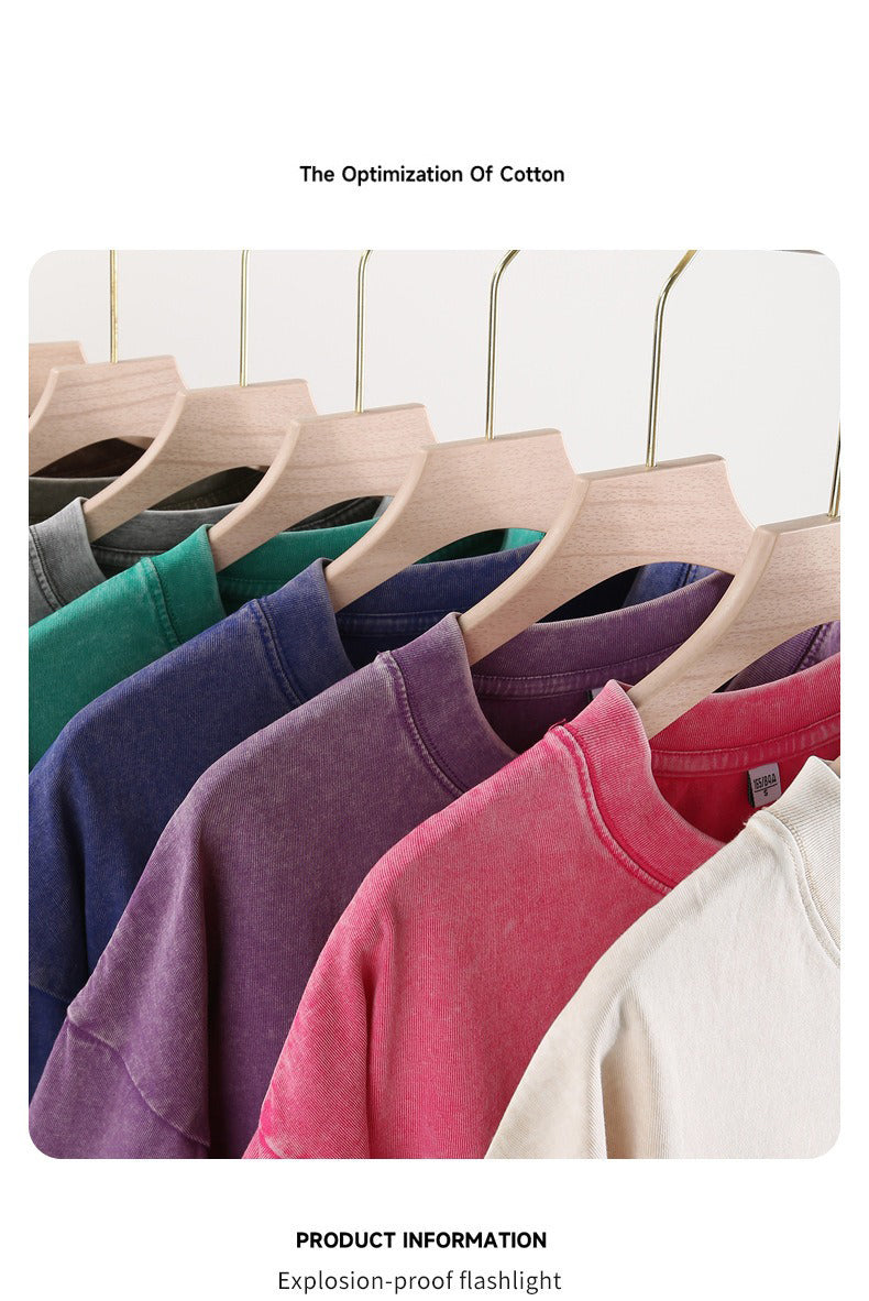 Wholesale 100% Cotton T shirt WomenHip Hop Washed TopsRetro Oversized T-shirt Short Sleeve WL003