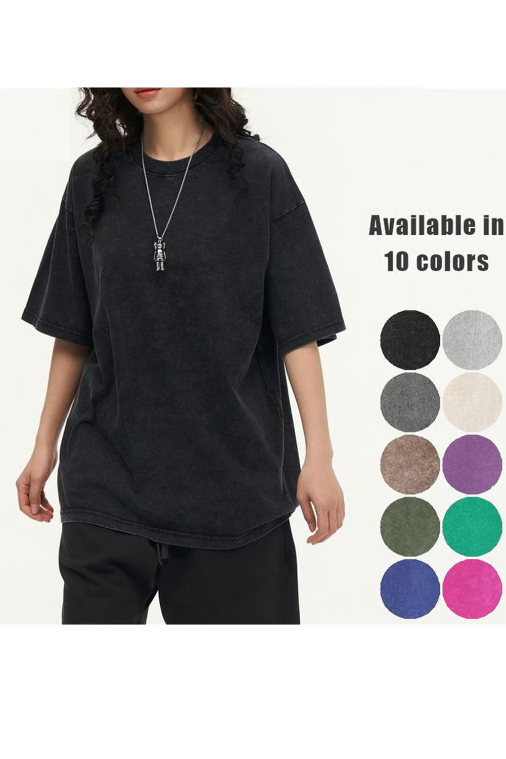 Wholesale 100% Cotton T shirt WomenHip Hop Washed TopsRetro Oversized T-shirt Short Sleeve WL003