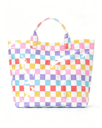 Wholesale Pastel Checkerboard Waterproof Tote Beach Preppy Boutique Bag SP064