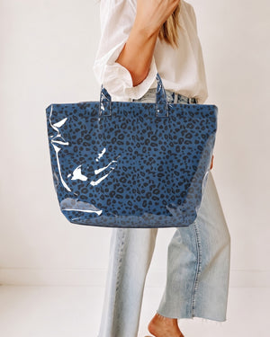 Wholesale Blue Leopard Glossy Tote Beach Preppy Boutique Bag SP070