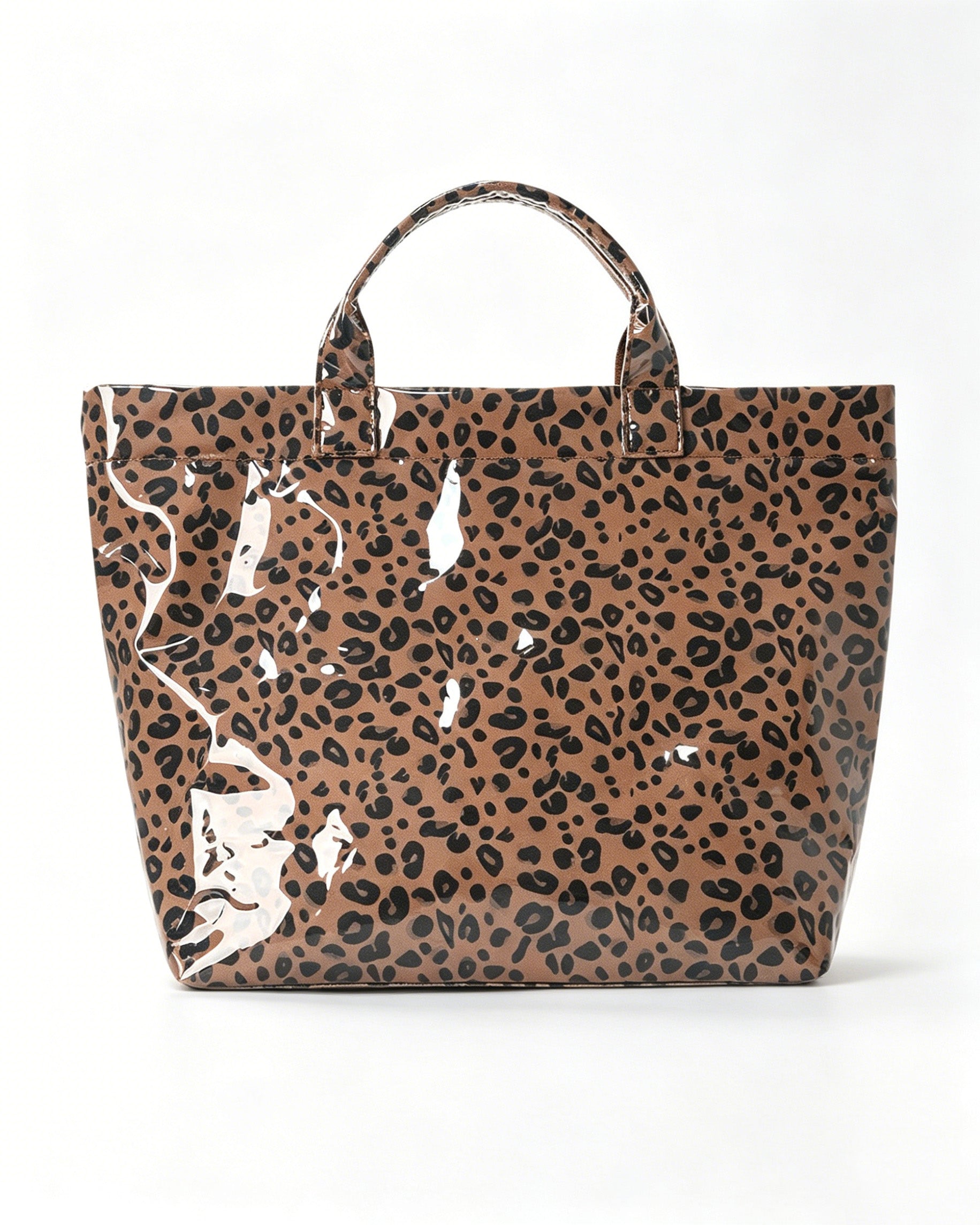 Wholesale Brown Leopard Glossy Tote Bag Vacation Western Boho SP078