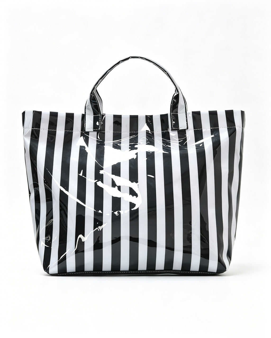 Wholesale Black White Striped PVC Tote Bag Resort Classic Accessory SP068