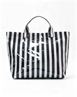 Wholesale Black White Striped PVC Tote Bag Resort Classic Accessory SP068