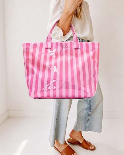 Bulk Hot Pink Striped Jelly Tote Pool Summer Travel SP071