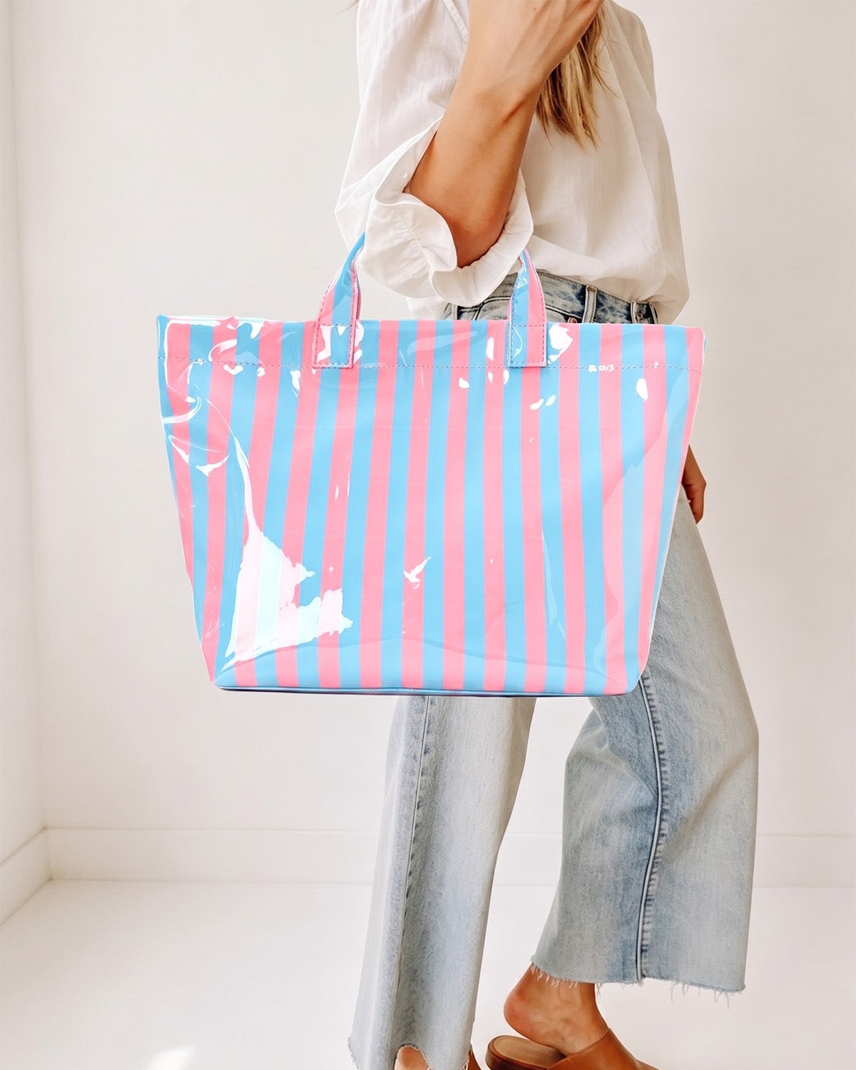 Bulk Pink Blue Striped Waterproof Tote Beach Coquette Aesthetic Bag SP066