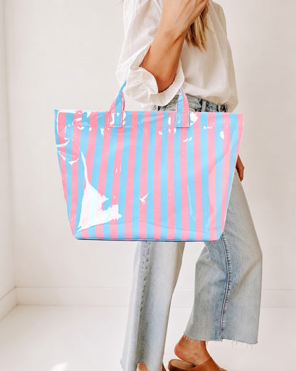 Bulk Pink Blue Striped Waterproof Tote Beach Coquette Aesthetic Bag SP066