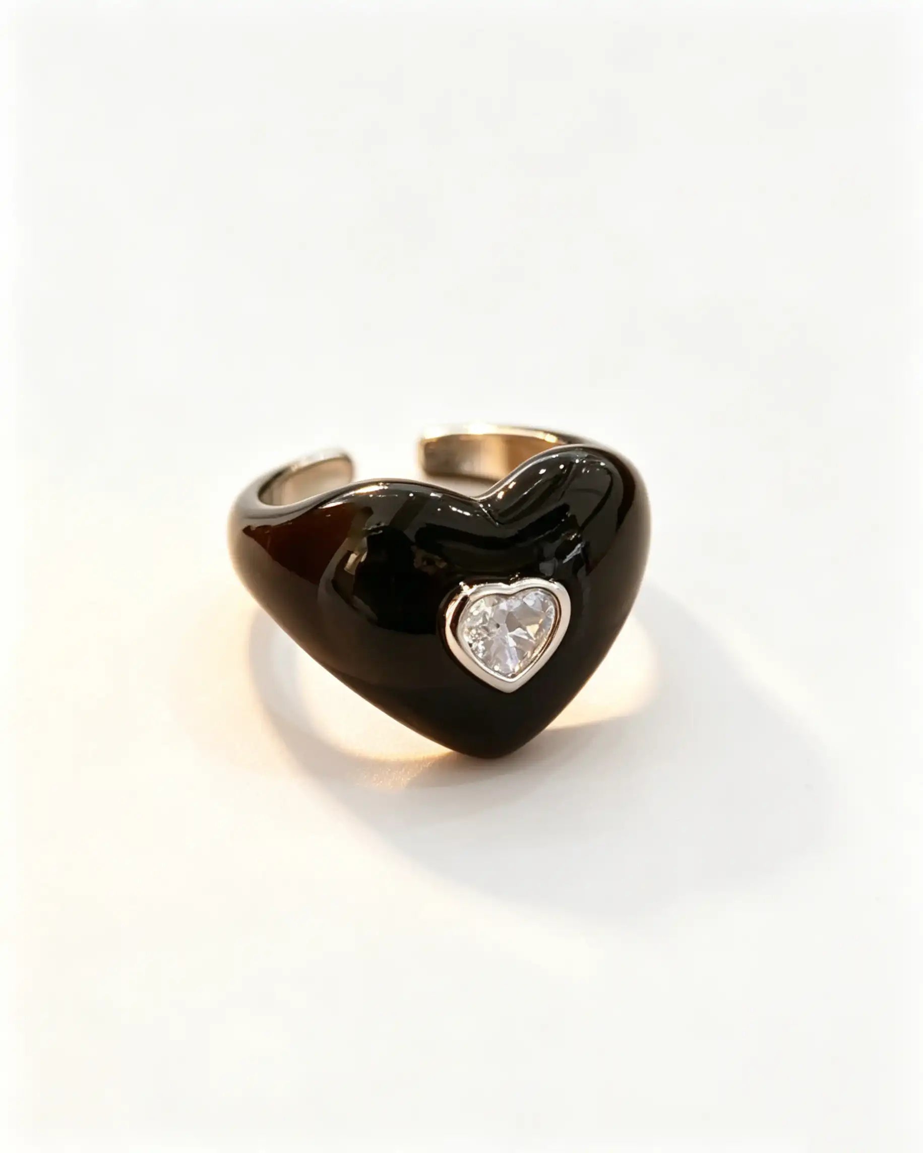 Bulk Black Enamel Zircon Heart Index Ring Party Statement Accessory SP101
