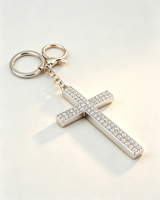 Wholesale Silver Rhinestone Cross Keychain Church Charm SP232