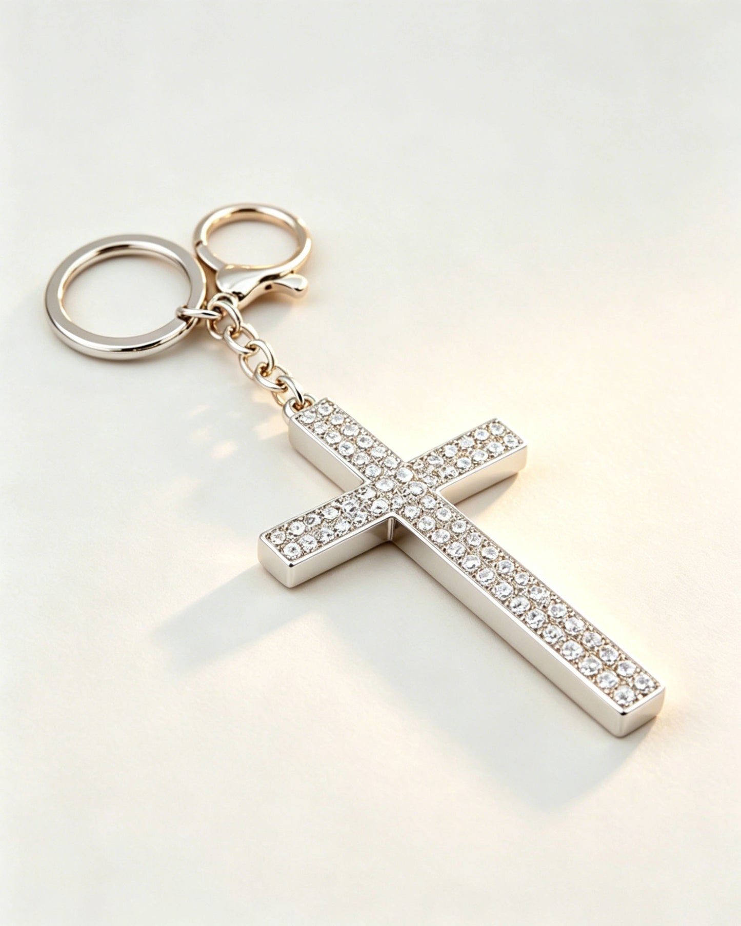 Silver Rhinestone Cross Keychain Church Charm SP232