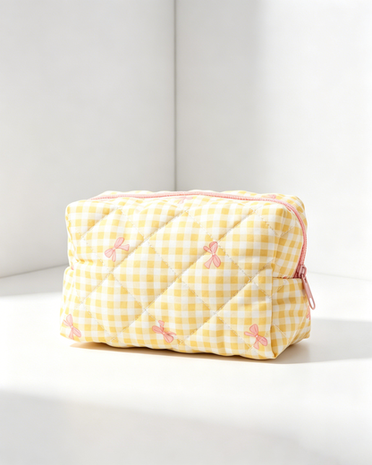 Wholesale Yellow Gingham Bow Quilted Bag Travel Preppy Gift SP053