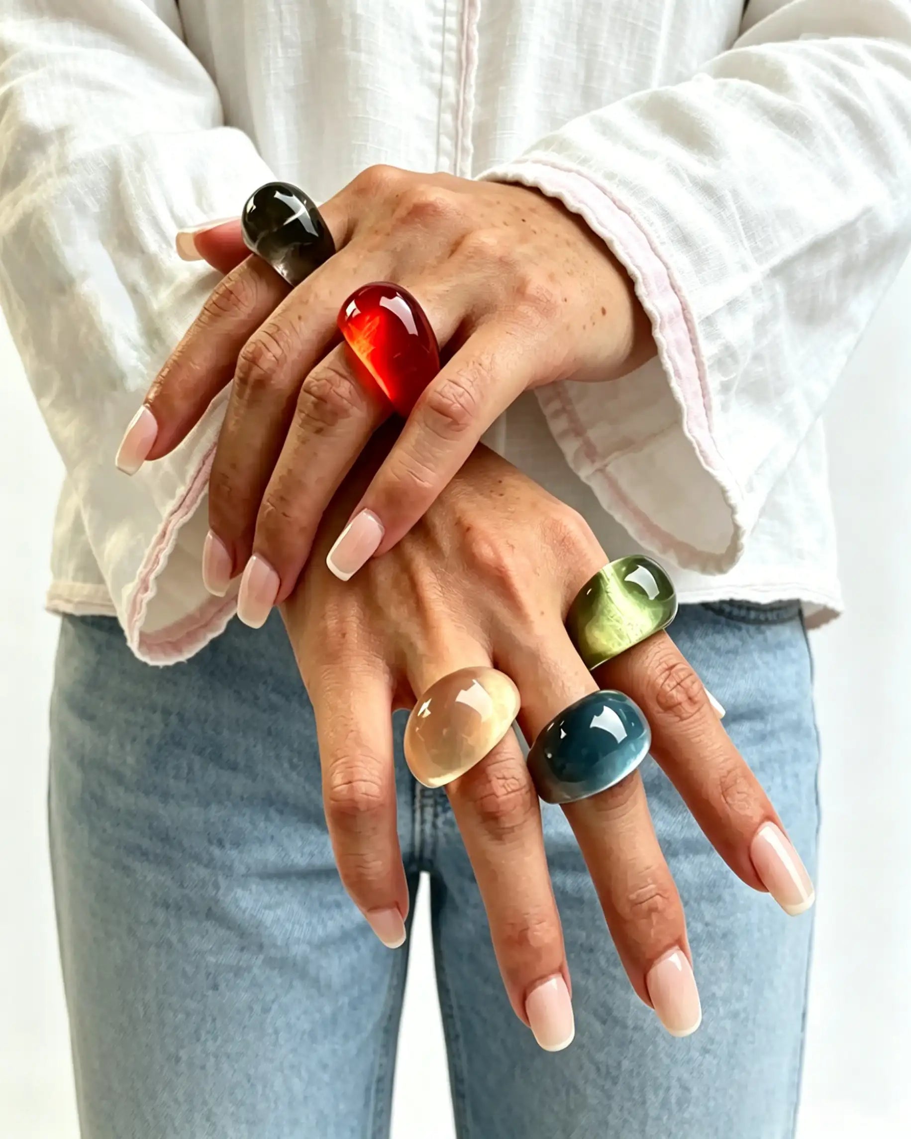 Wholesale Colorful 5Pcs Resin Dome Rings Vacation Y2K Jewelry SP107