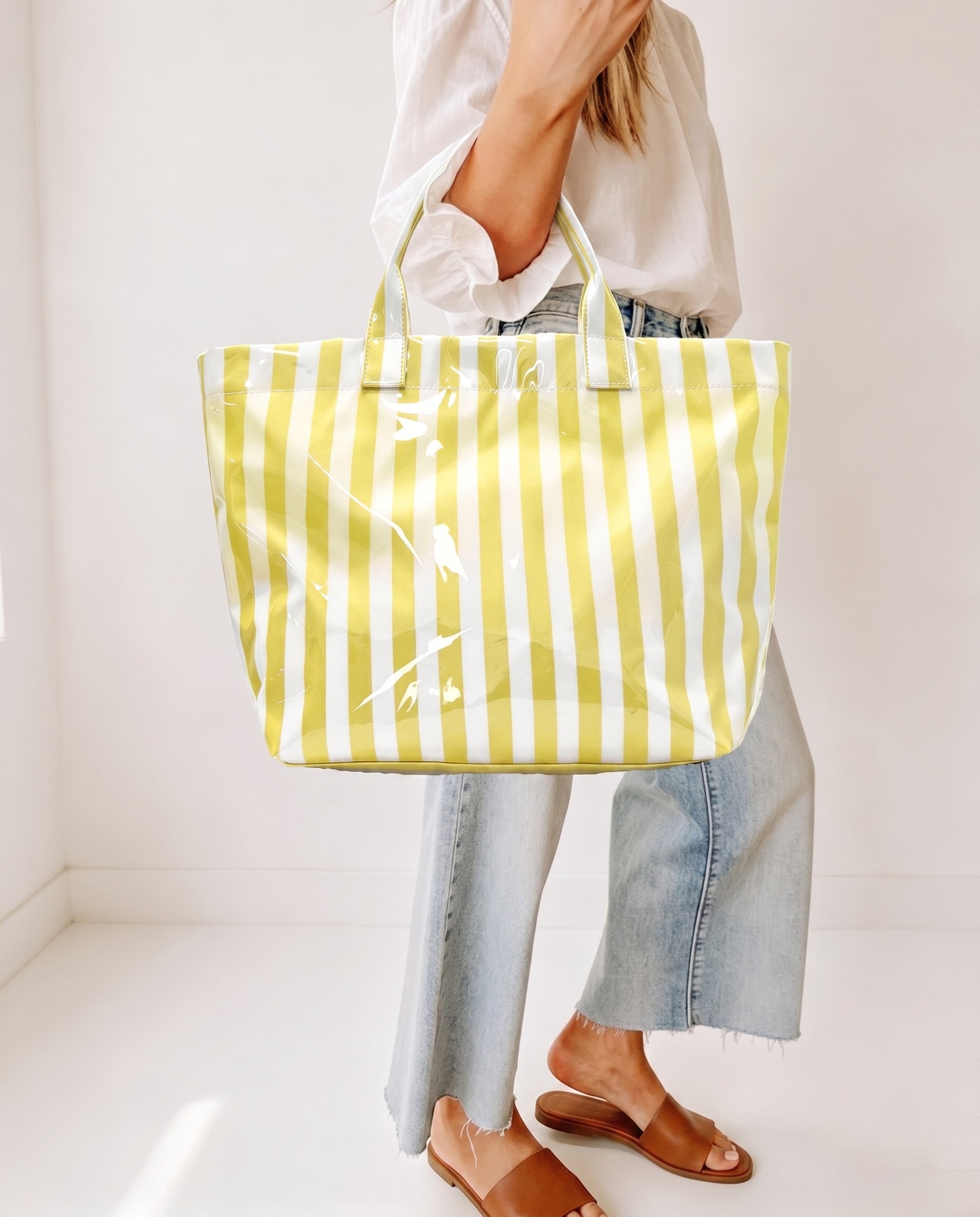 Bulk Yellow Striped Waterproof Beach Tote Summer Sunny Boutique Pick SP069