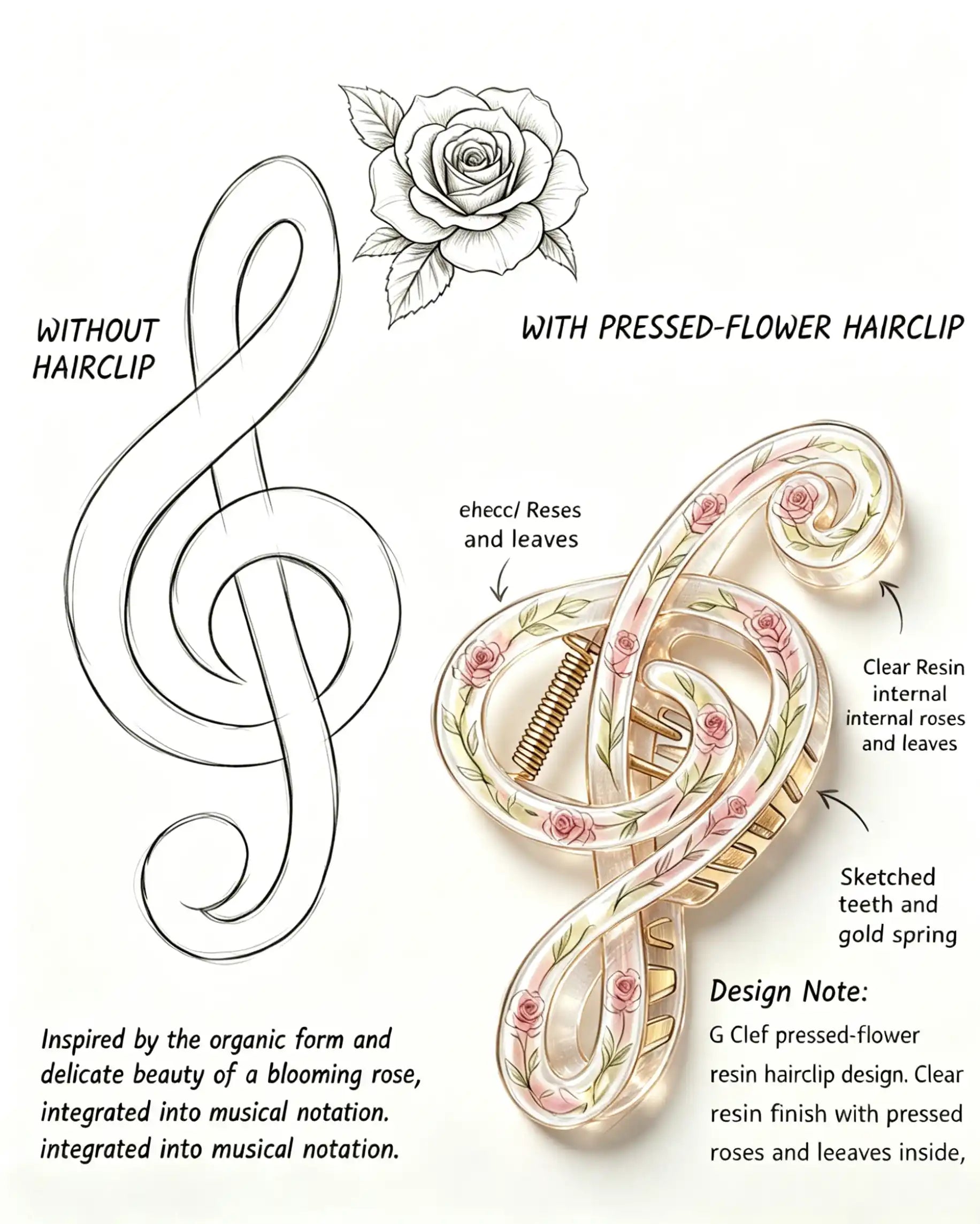 Wholesale Floral Music Note Hair Claw Spring Cottagecore Gift SP089