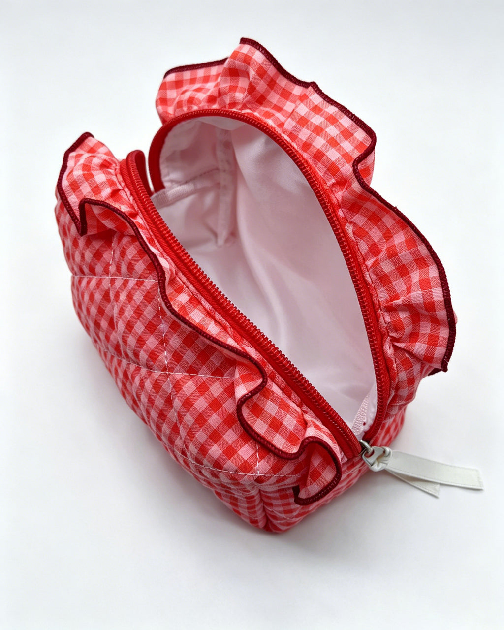 Wholesale Red Gingham Quilted Ruffle Travel Bag Preppy Gift SP060