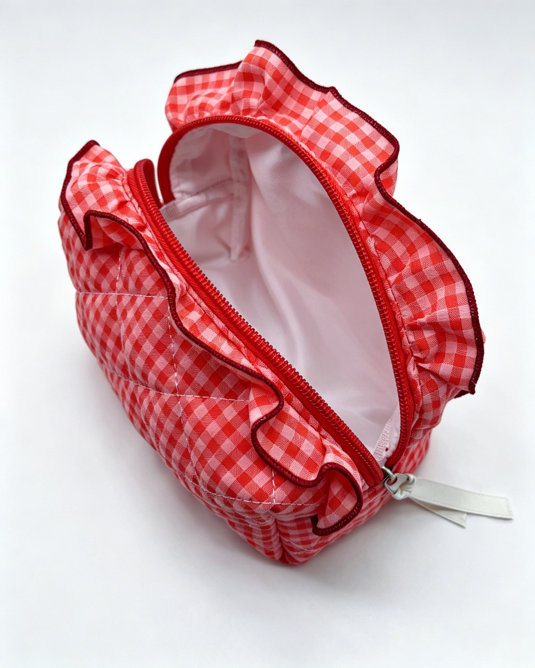 Wholesale Red Gingham Quilted Ruffle Travel Bag Preppy Gift SP060
