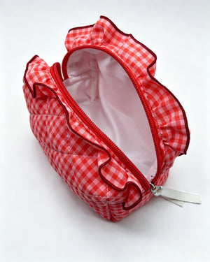 Wholesale Red Gingham Quilted Ruffle Travel Bag Preppy Gift SP060